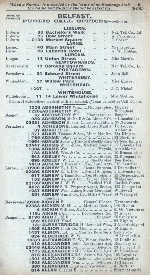 Belfast Irish Telephone Directory 190304